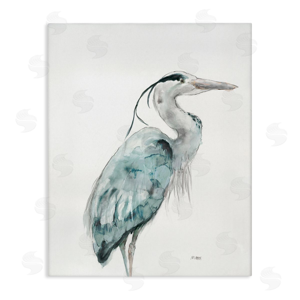 Patti Mann Watercolor Crane Soft Blue Tones Aquatic Bird