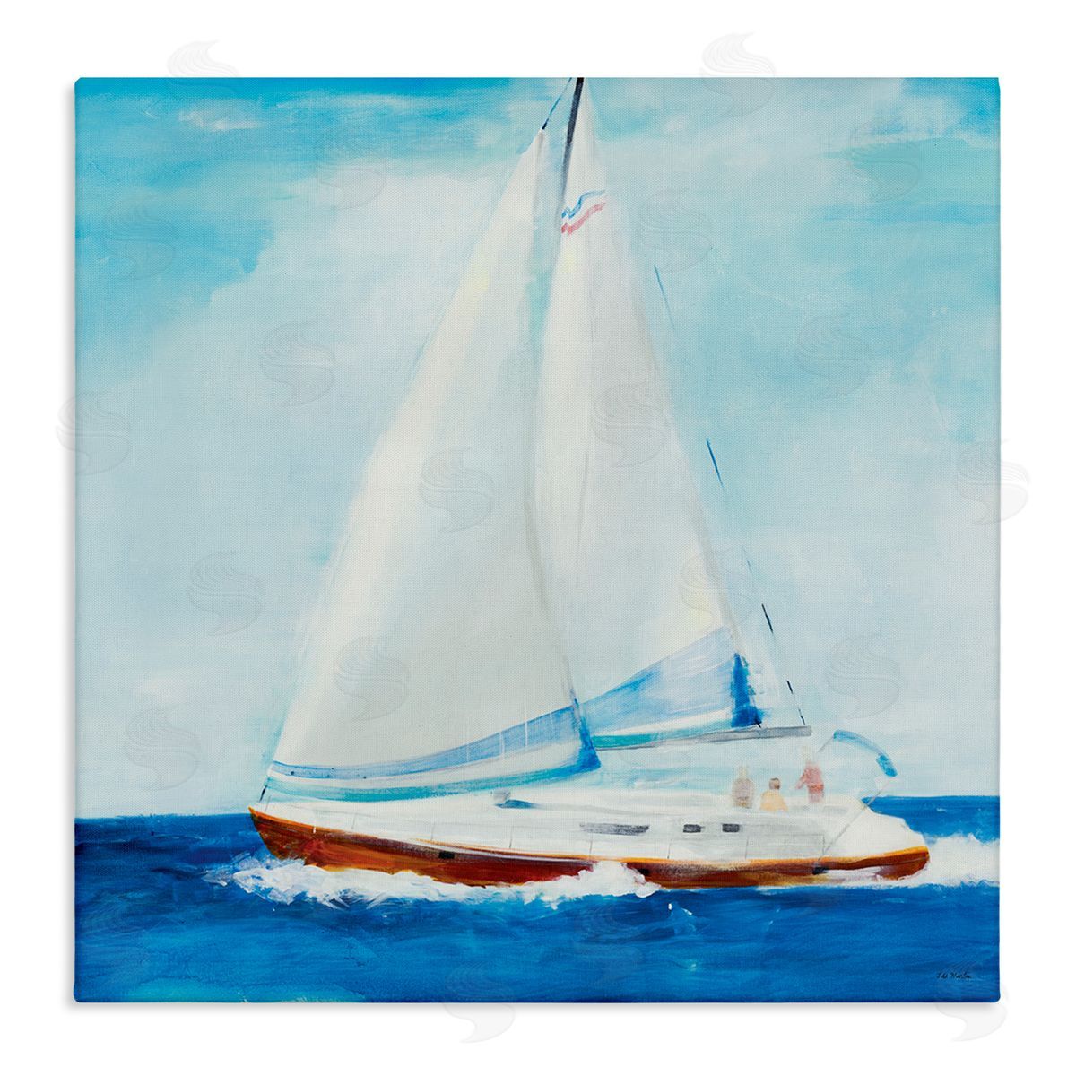 Jill Martin Traditional Summer Sailboat Soft Figures Blue Waves Stretched Canvas Wall Art Print