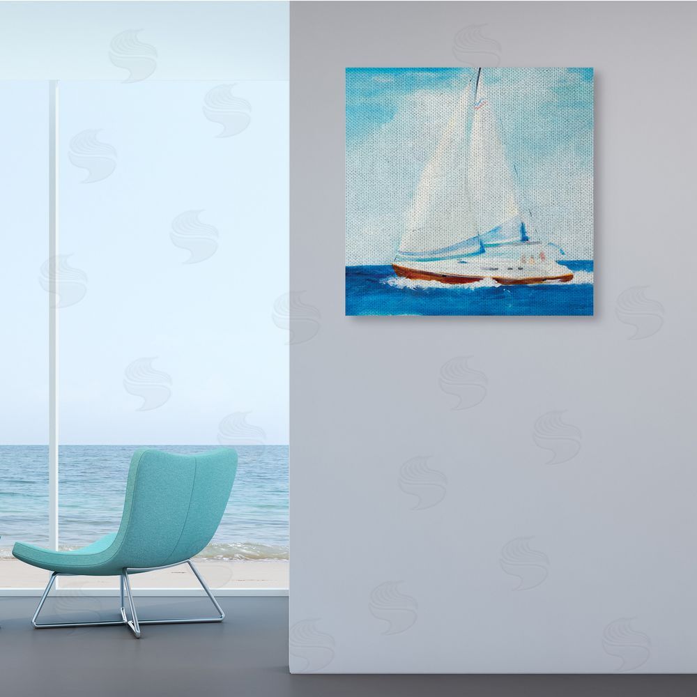 Jill Martin Traditional Summer Sailboat Soft Figures Blue Waves Canvas Wall Art in Room