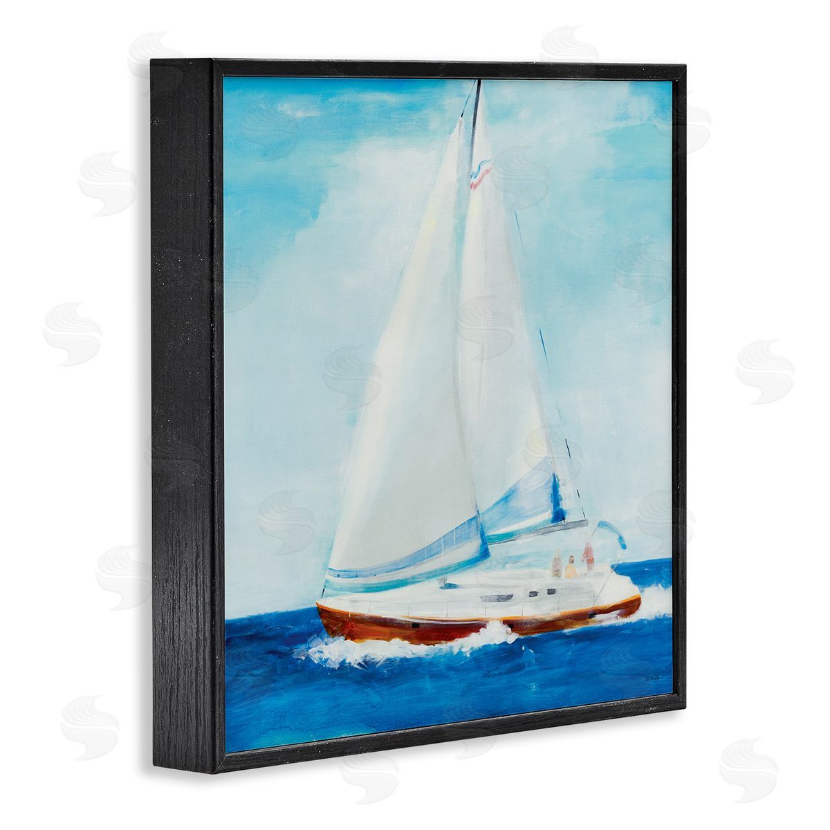 Jill Martin Traditional Summer Sailboat Soft Figures Blue Waves Black Framed Glicee Wall Art Print