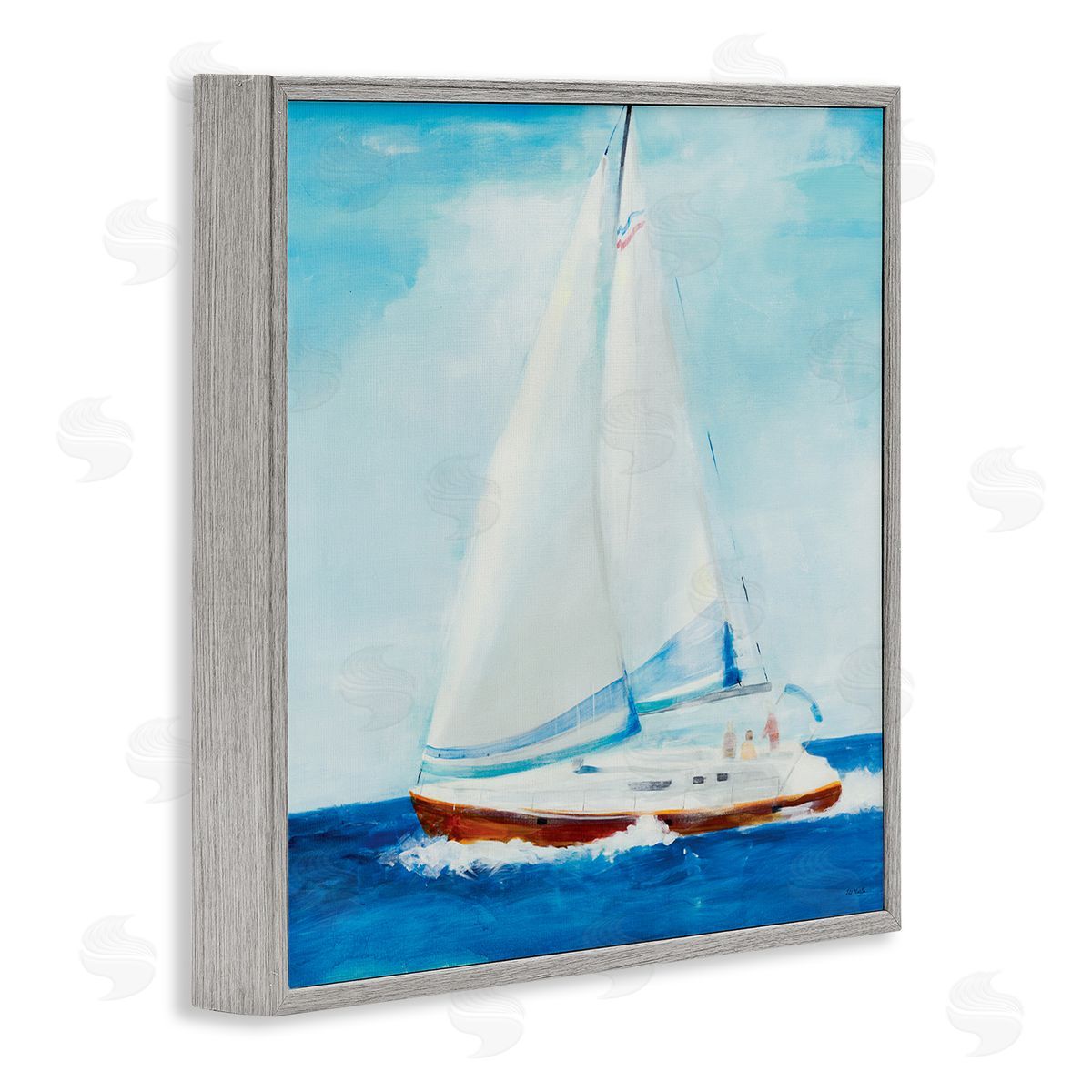 Jill Martin Traditional Summer Sailboat Soft Figures Blue Waves Gray Framed Glicee Wall Art Print