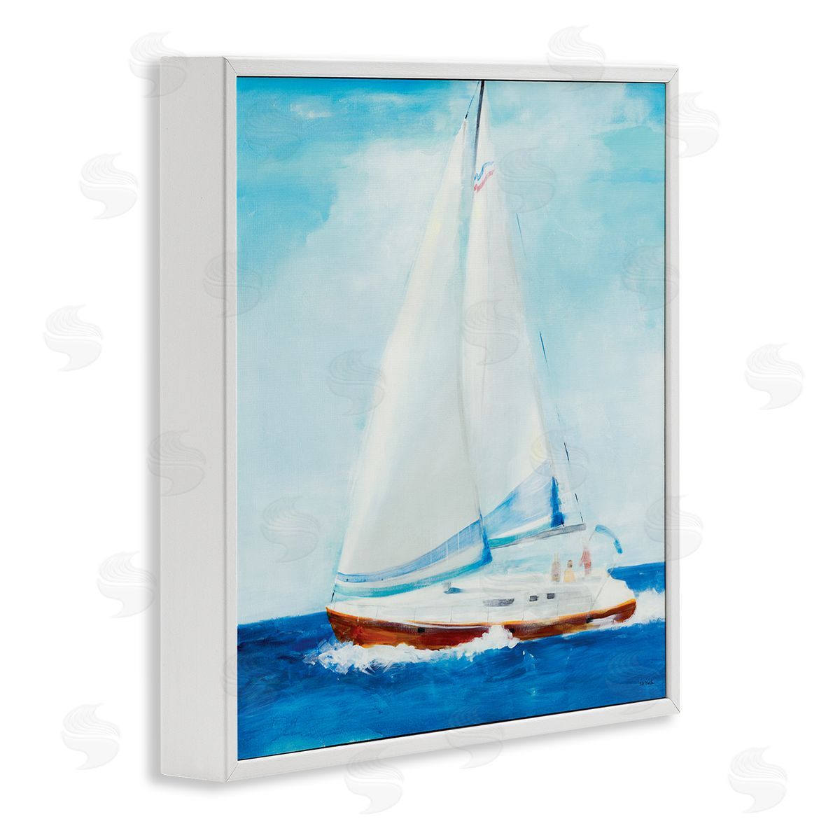 Jill Martin Traditional Summer Sailboat Soft Figures Blue Waves White Framed Glicee Wall Art Print