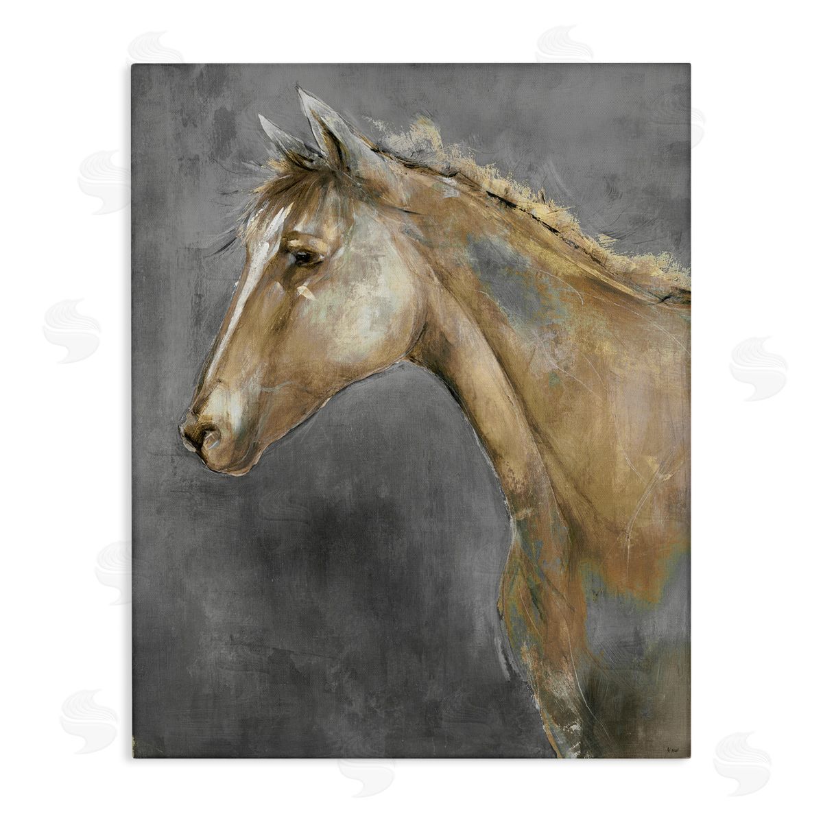 K. Nari Classic Brown Horse on Gray Paintbrush Stroke Pattern 