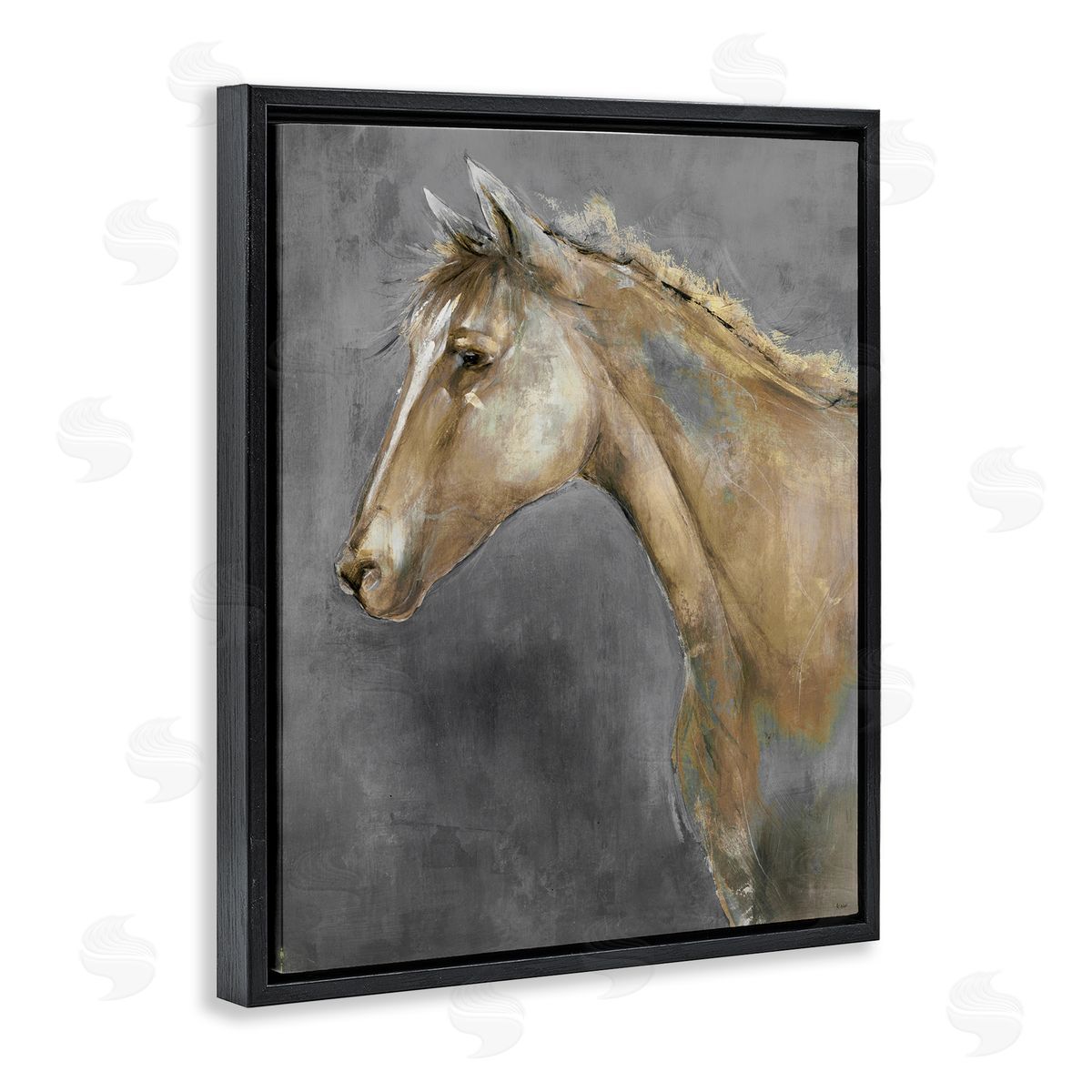 K. Nari Classic Brown Horse on Gray Paintbrush Stroke Pattern 