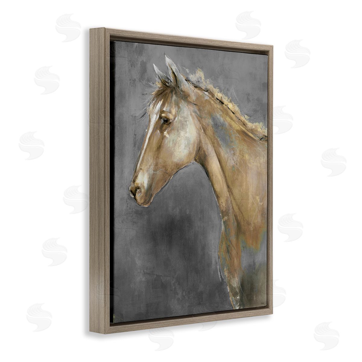 K. Nari Classic Brown Horse on Gray Paintbrush Stroke Pattern 