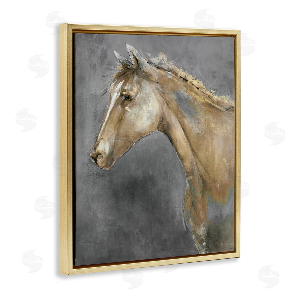 K. Nari Classic Brown Horse on Gray Paintbrush Stroke Pattern 
