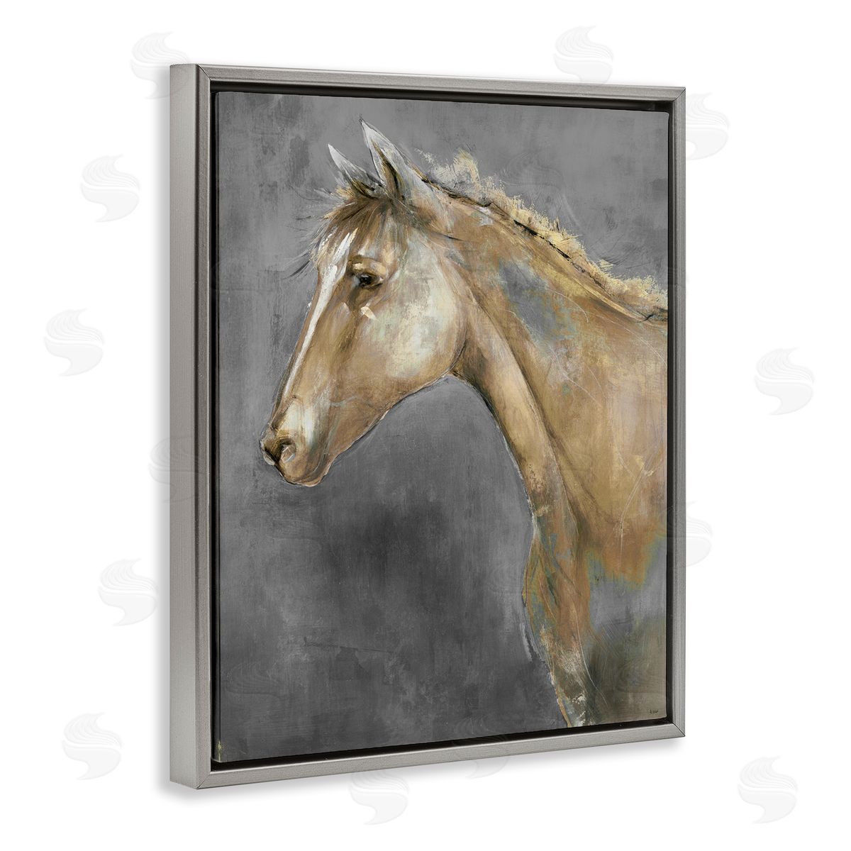 K. Nari Classic Brown Horse on Gray Paintbrush Stroke Pattern 
