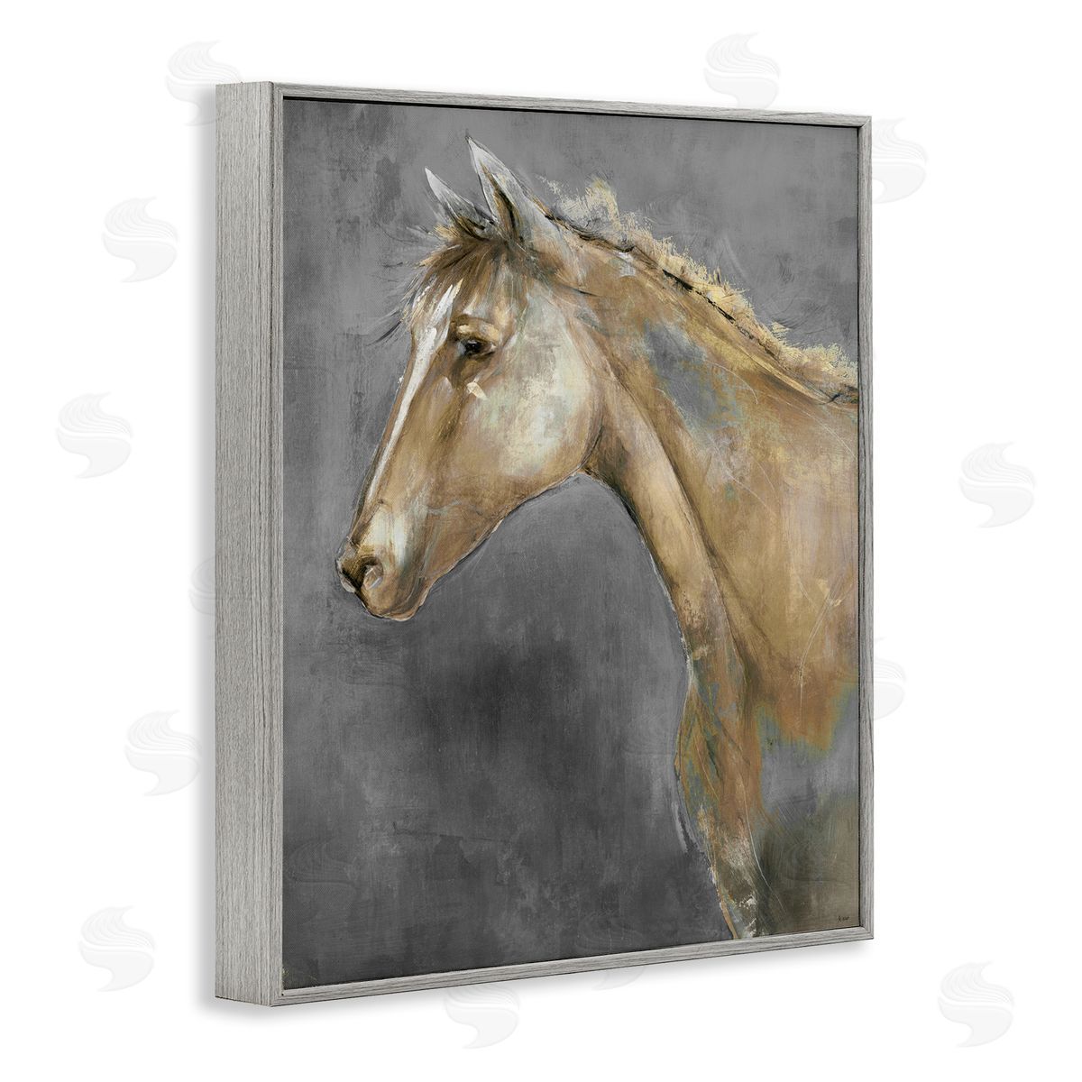 K. Nari Classic Brown Horse on Gray Paintbrush Stroke Pattern 