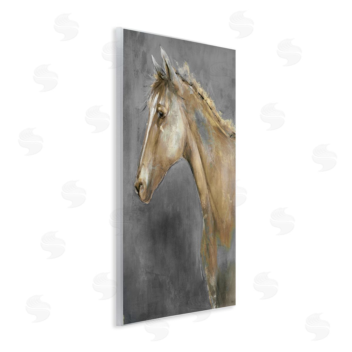 K. Nari Classic Brown Horse on Gray Paintbrush Stroke Pattern 