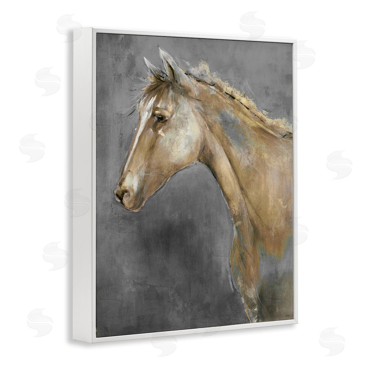 K. Nari Classic Brown Horse on Gray Paintbrush Stroke Pattern 