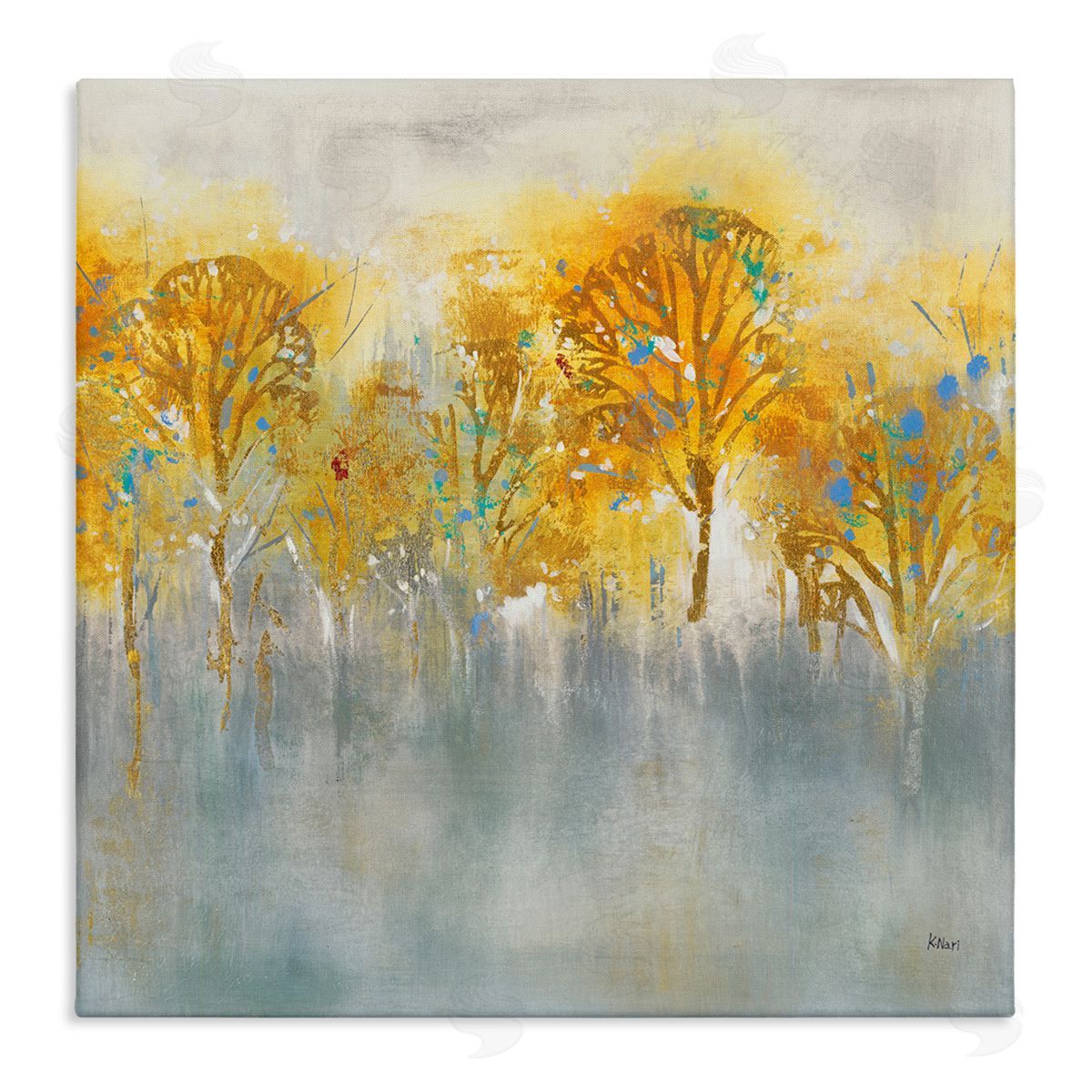 K. Nari Wooded Grey Landscape Abstraction Orange Trees Stretched Canvas Wall Art Print