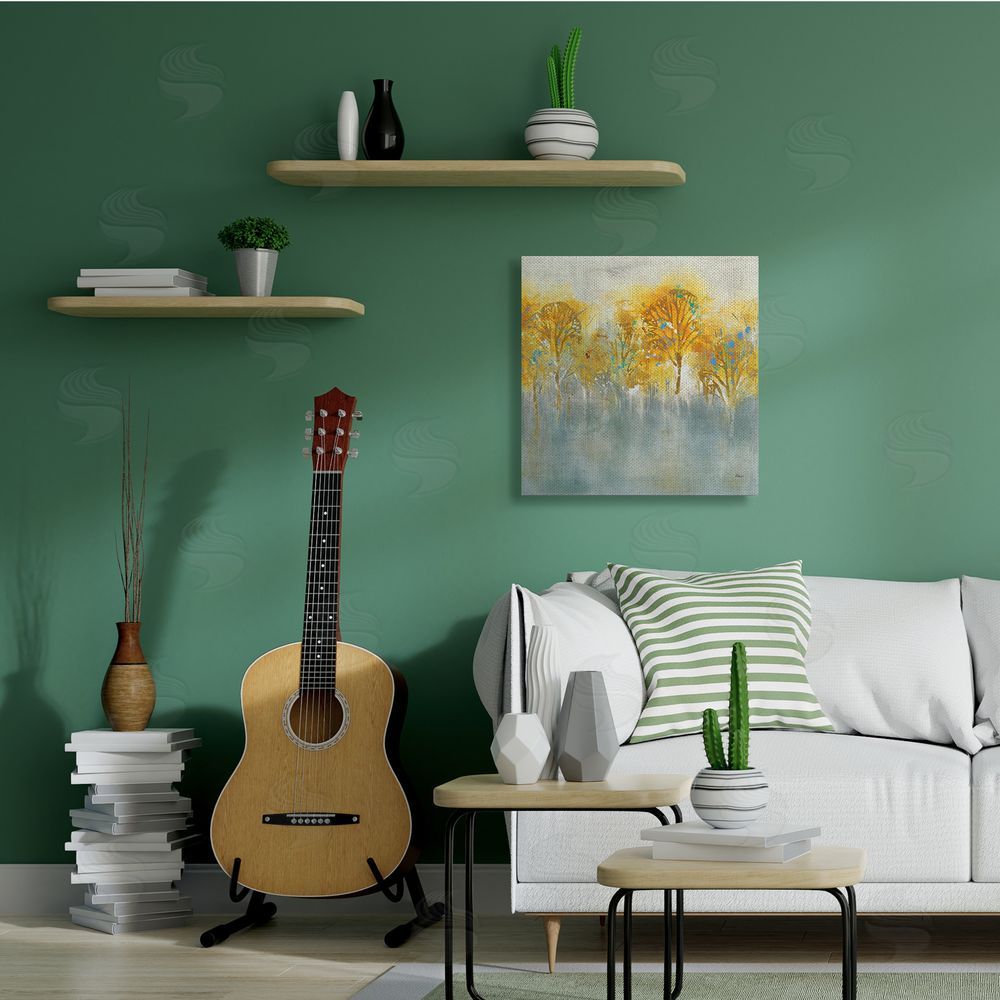 K. Nari Wooded Grey Landscape Abstraction Orange Trees Canvas Wall Art in Room