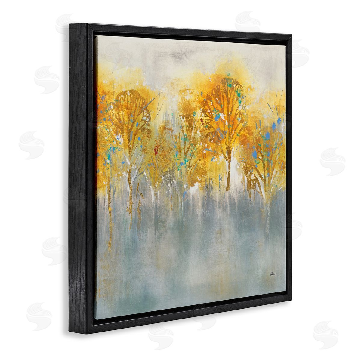 K. Nari Wooded Grey Landscape Abstraction Orange Trees Black Floating Frame Canvas Wall Art Print