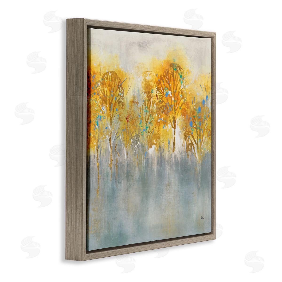 K. Nari Wooded Grey Landscape Abstraction Orange Trees Brown Floating Frame Canvas Wall Art Print