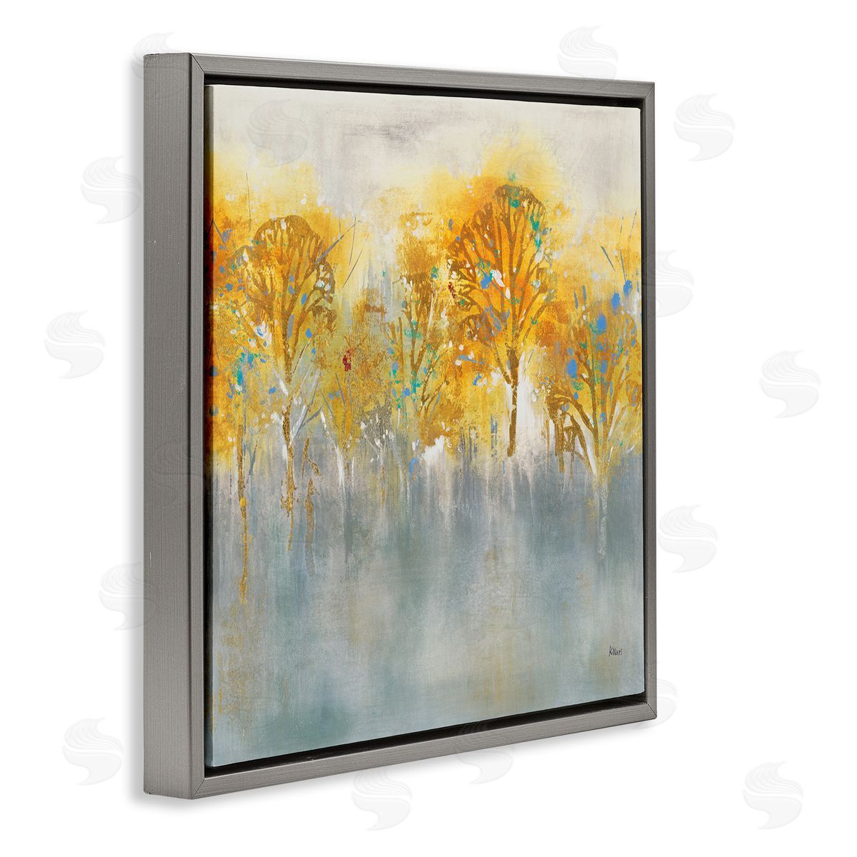 K. Nari Wooded Grey Landscape Abstraction Orange Trees Gray Floating Frame Canvas Wall Art Print