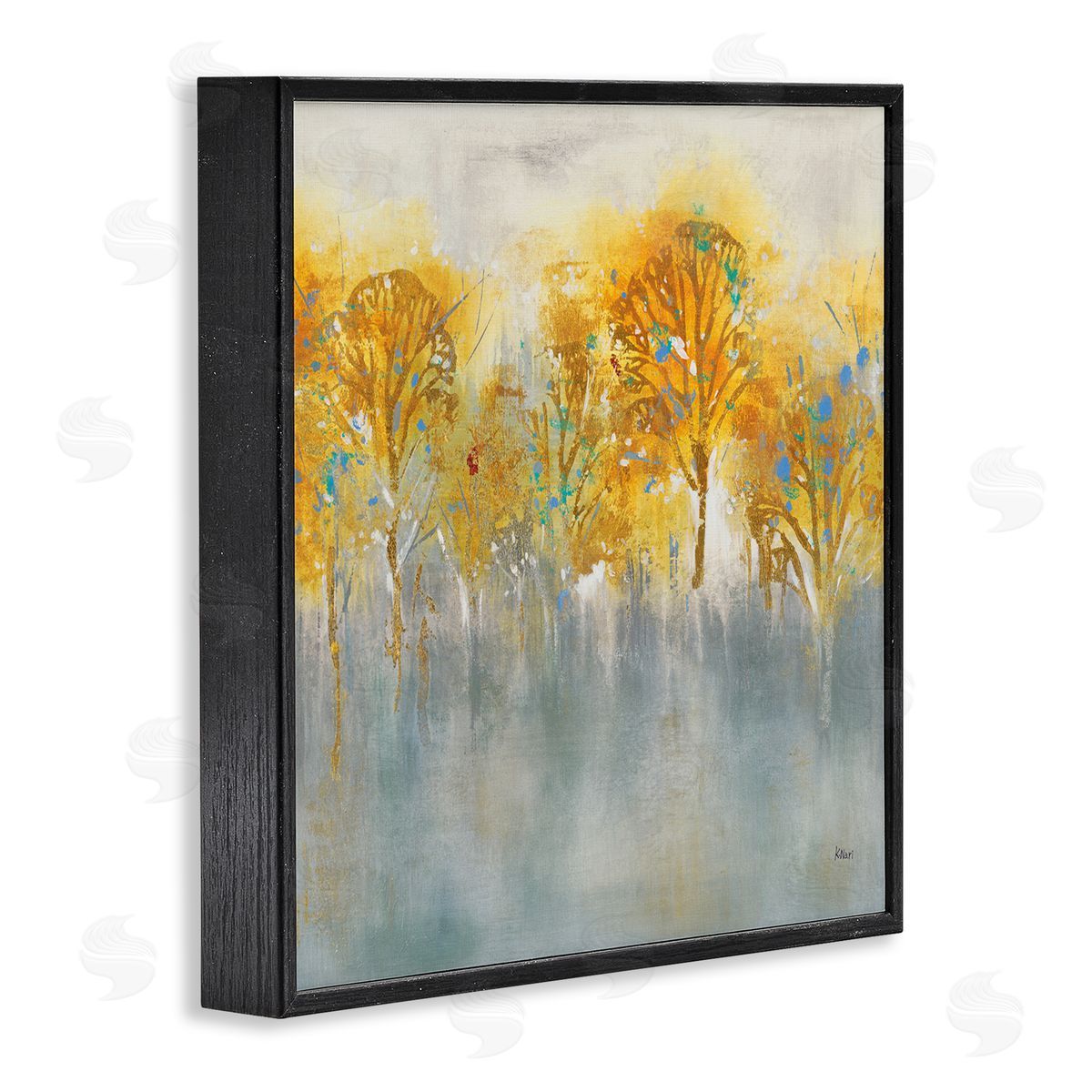 K. Nari Wooded Grey Landscape Abstraction Orange Trees Black Framed Glicee Wall Art Print