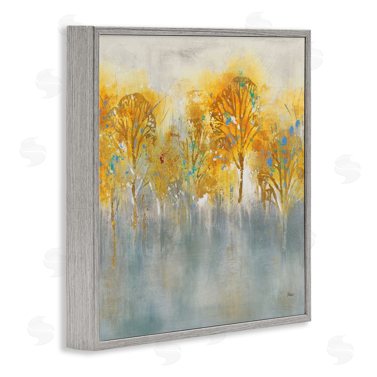 K. Nari Wooded Grey Landscape Abstraction Orange Trees Gray Framed Glicee Wall Art Print
