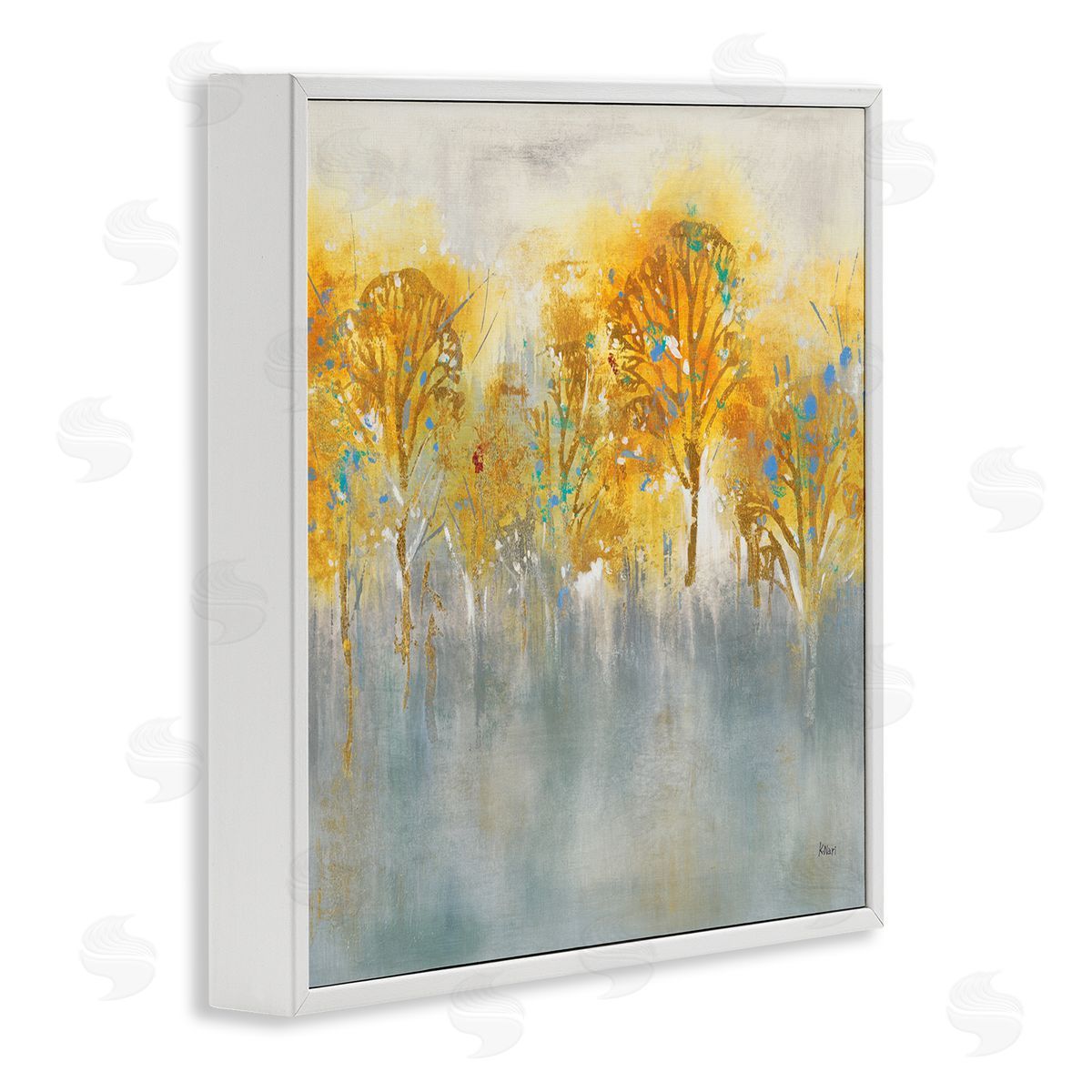 K. Nari Wooded Grey Landscape Abstraction Orange Trees White Framed Glicee Wall Art Print
