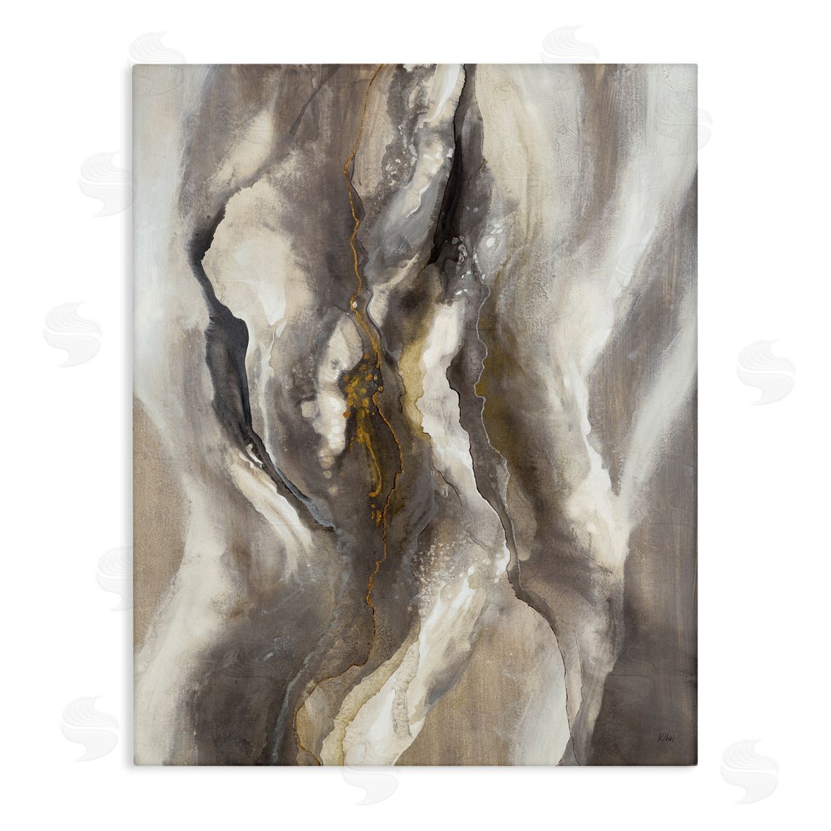 K. Nari Flowing Cloudy Grey Abstraction Dark Shadows Yellow Highlights