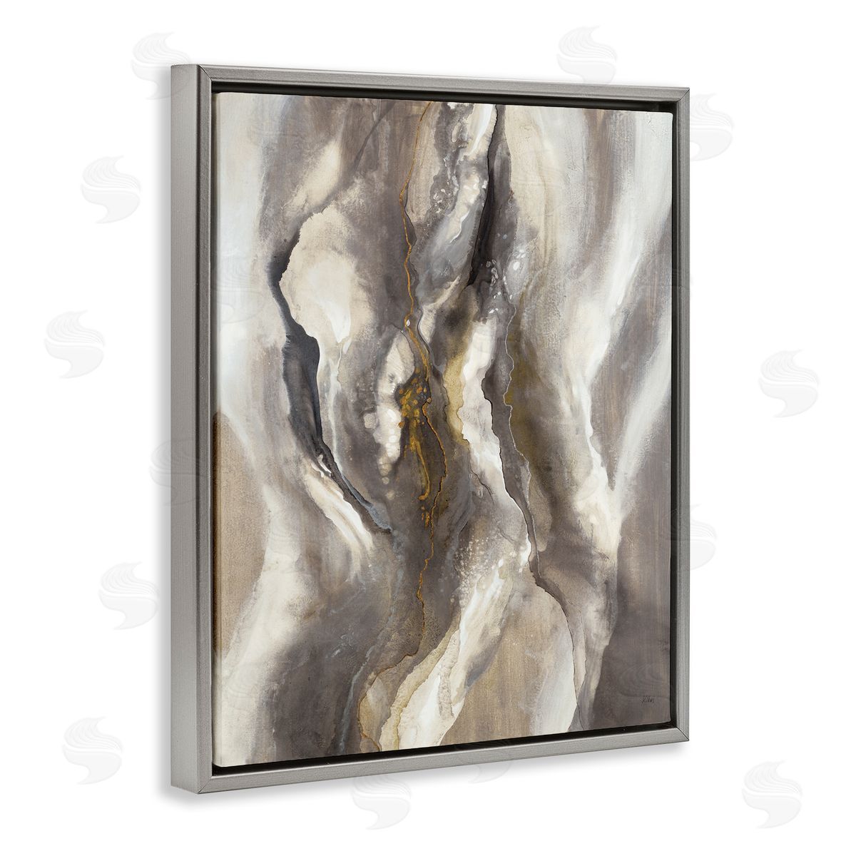 K. Nari Flowing Cloudy Grey Abstraction Dark Shadows Yellow Highlights