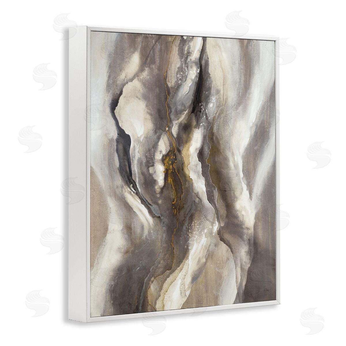 K. Nari Flowing Cloudy Grey Abstraction Dark Shadows Yellow Highlights