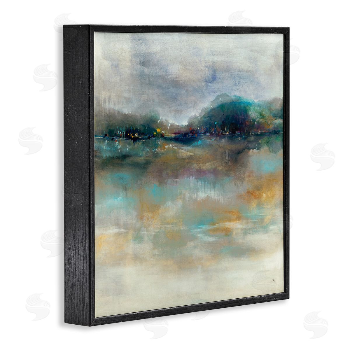 K. Nari Soothing Lakefront Abstract Distant Reflecting Lights  Black Framed Glicee Wall Art Print