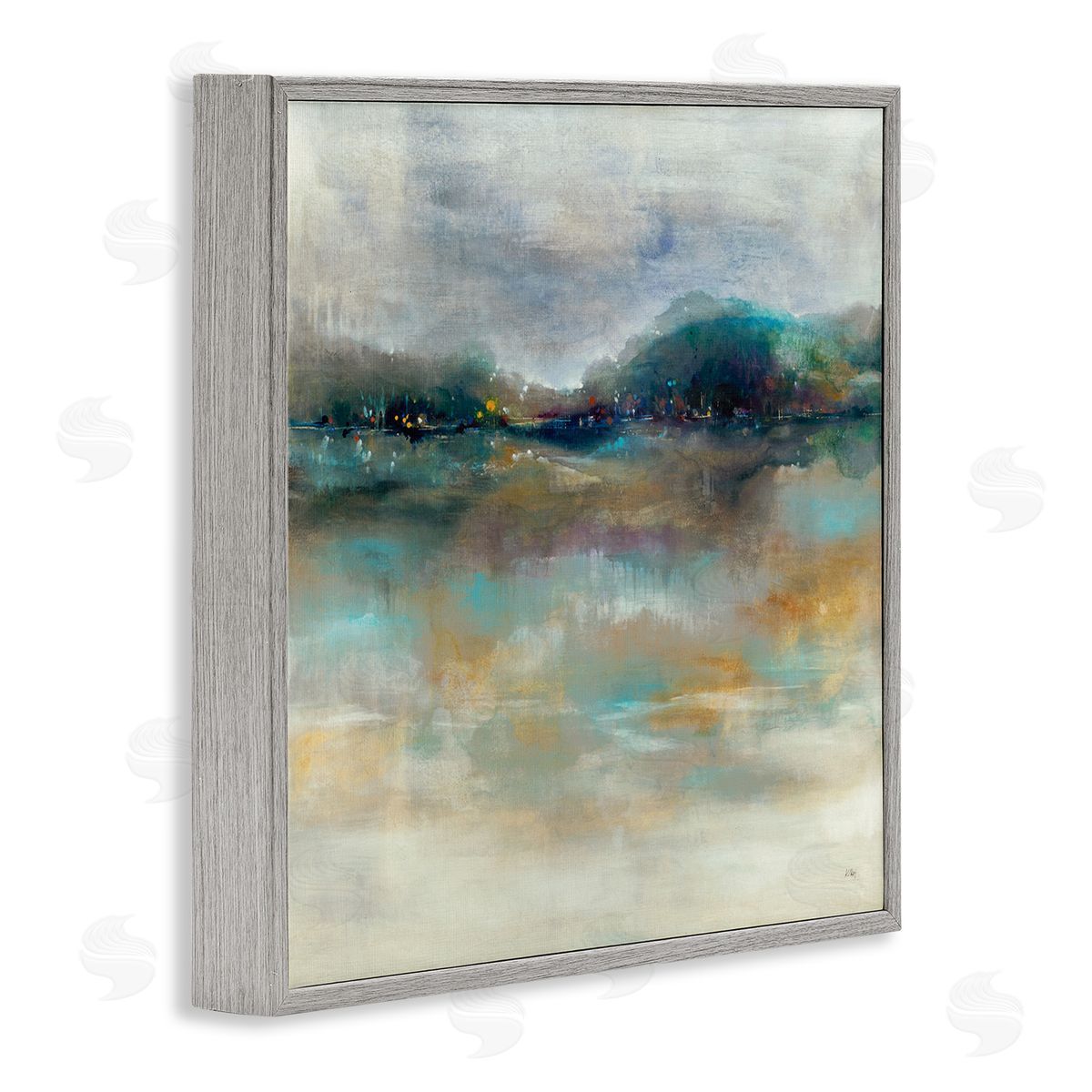 K. Nari Soothing Lakefront Abstract Distant Reflecting Lights  Gray Framed Glicee Wall Art Print