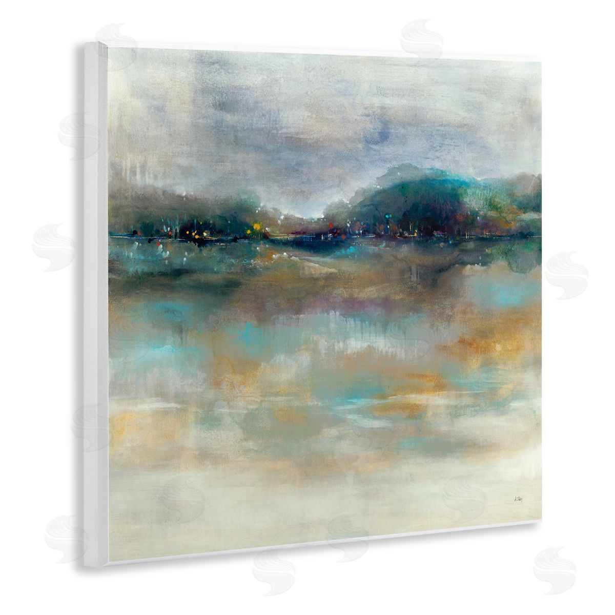 K. Nari Soothing Lakefront Abstract Distant Reflecting Lights  Wooden Wall Plaque Art Print