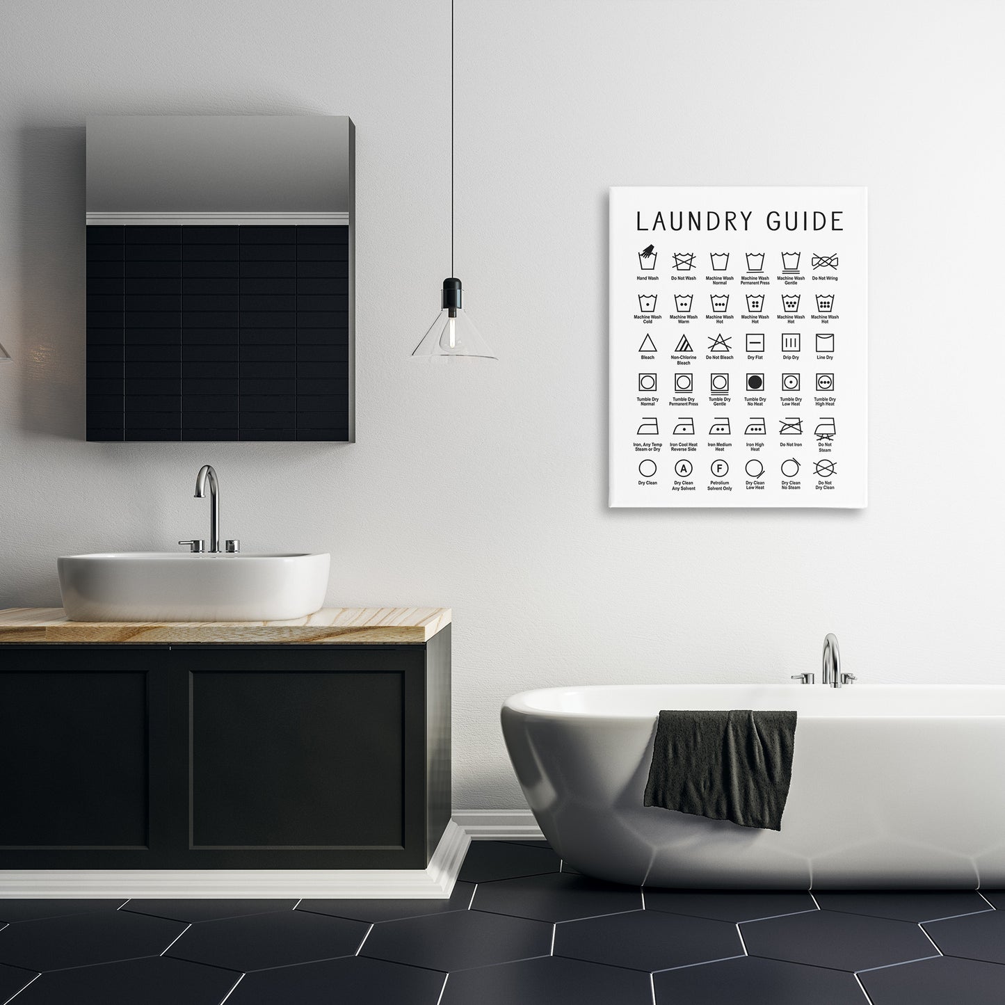 Minimal Laundry Guide Chart Canvas Wall Art in Room, Home Decor by Lettered and Lined