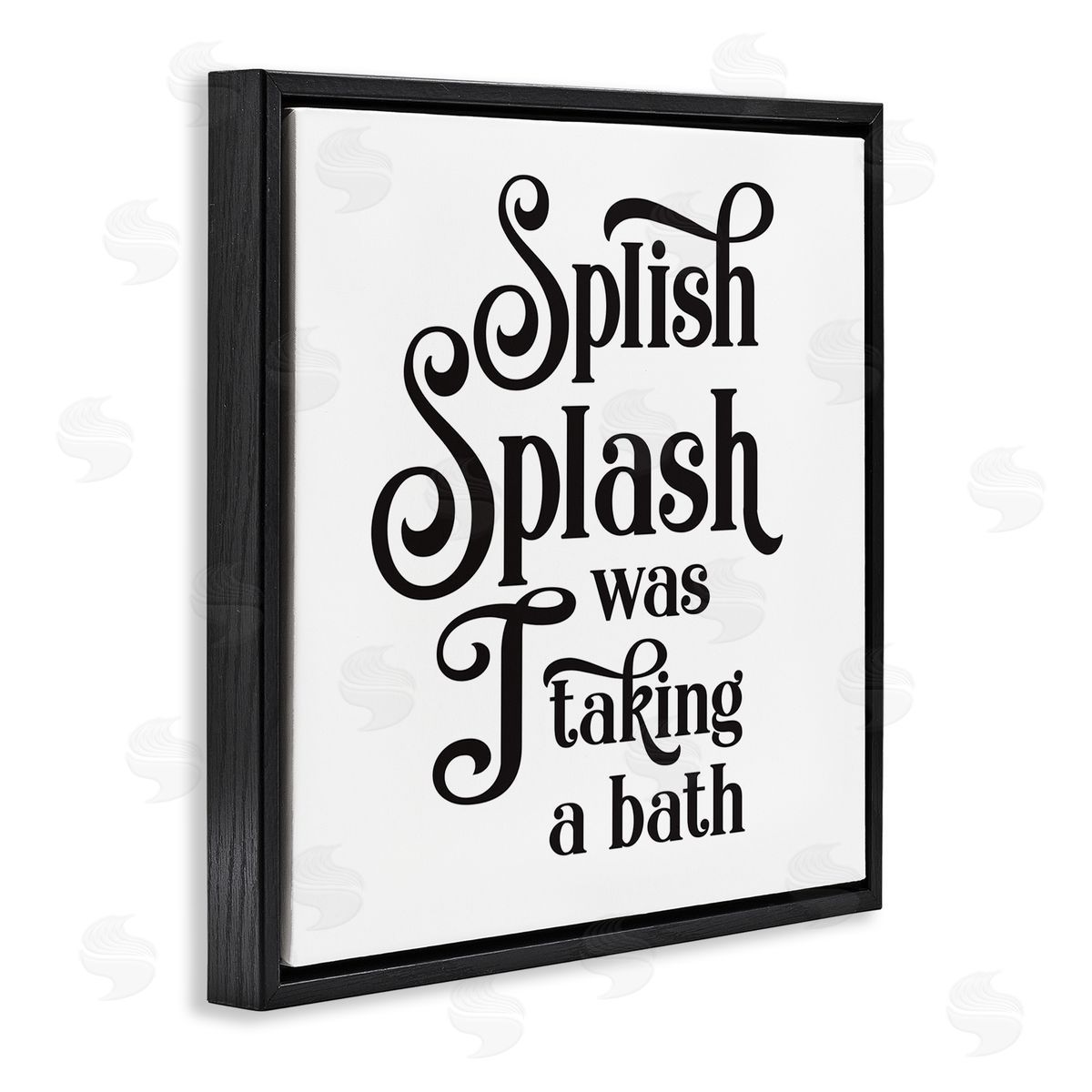 Lettered and Lined Splish Splash Taking Bath Playful Bathroom Phrase Black Floating Frame Canvas Wall Art Print