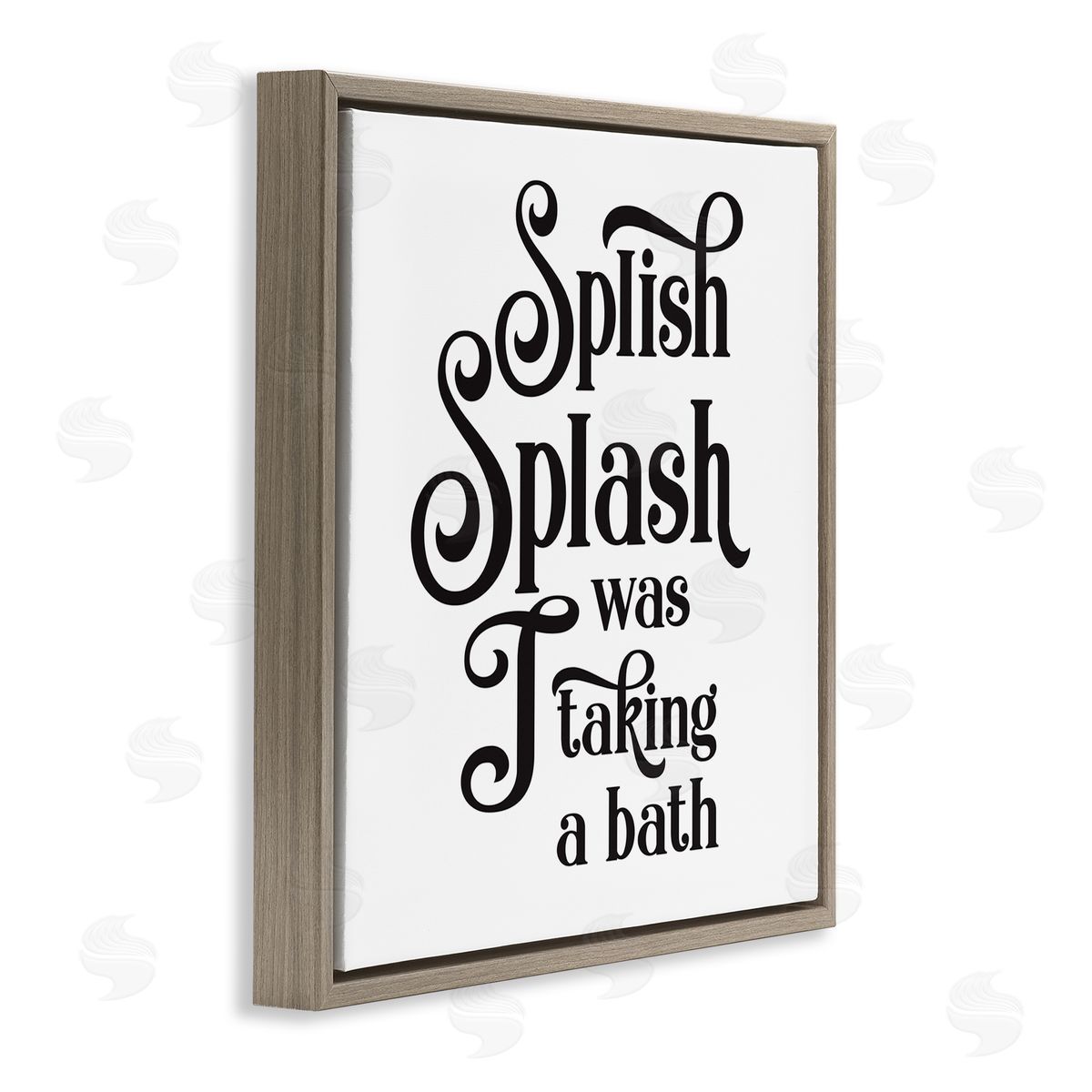 Lettered and Lined Splish Splash Taking Bath Playful Bathroom Phrase Brown Floating Frame Canvas Wall Art Print