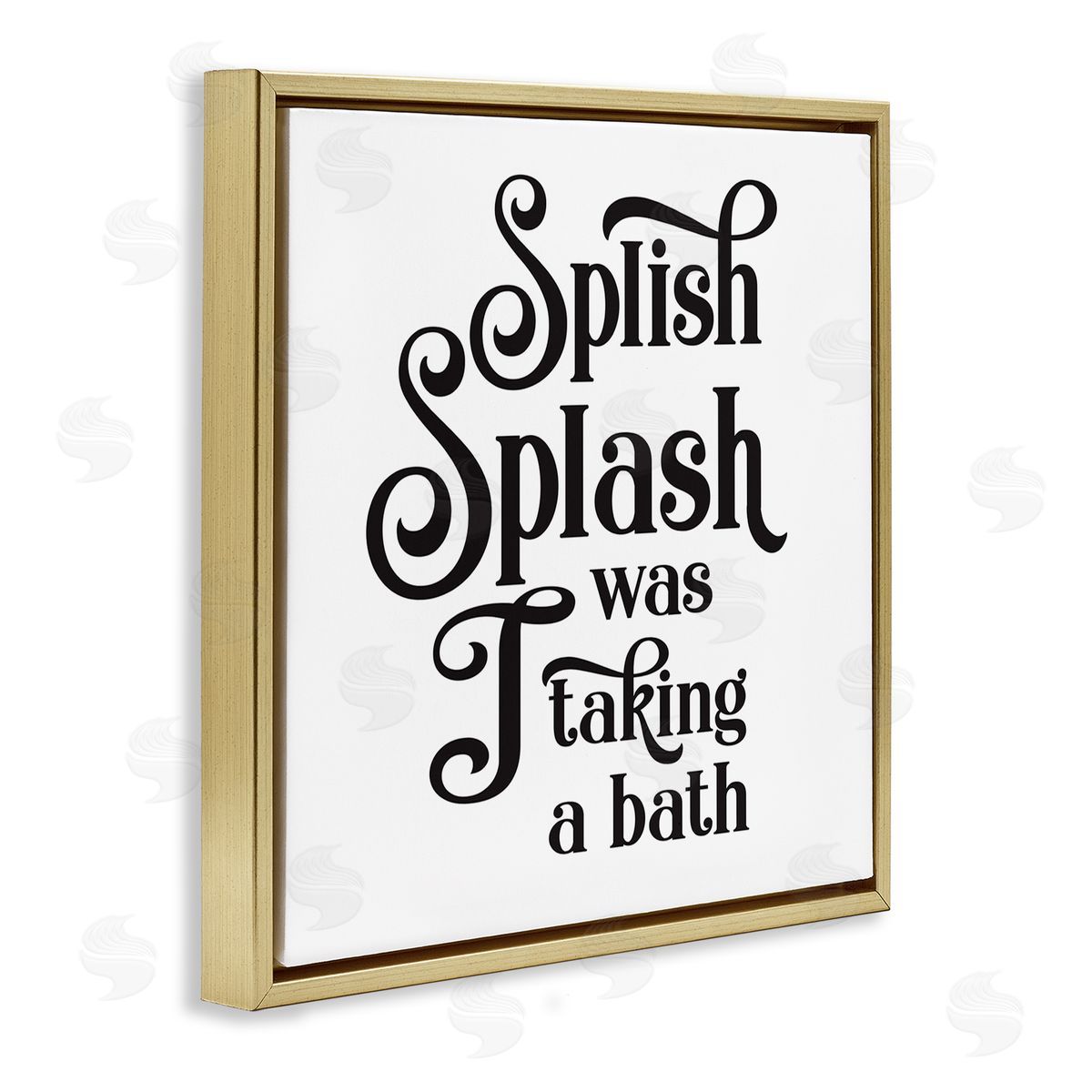 Lettered and Lined Splish Splash Taking Bath Playful Bathroom Phrase Gold Floating Frame Canvas Wall Art Print
