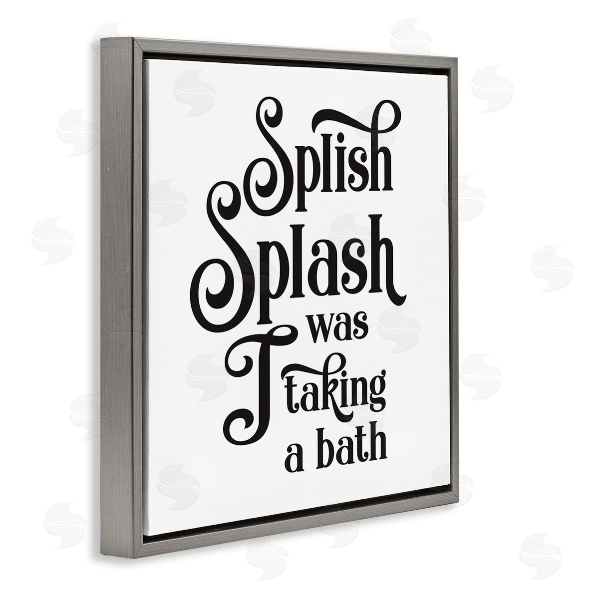 Lettered and Lined Splish Splash Taking Bath Playful Bathroom Phrase Gray Floating Frame Canvas Wall Art Print