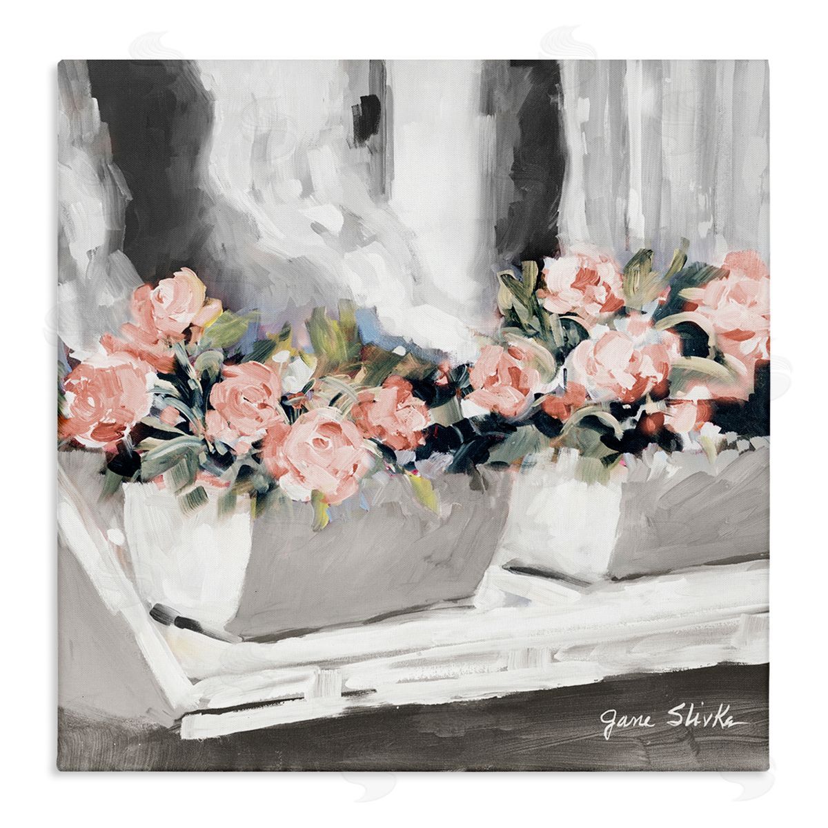 Jane Slivka Soft Pink Roses Abstract Florals on Delicate Edge Stretched Canvas Wall Art Print