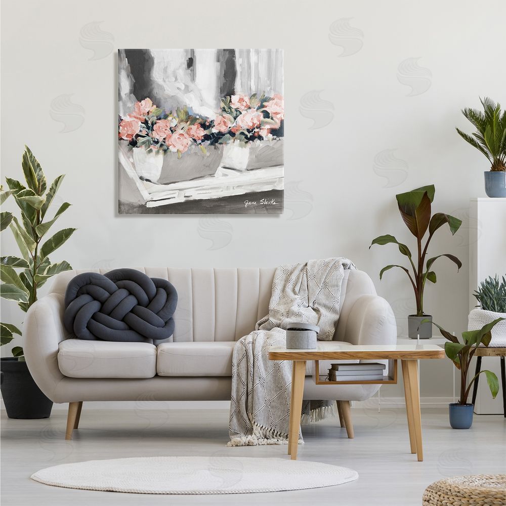 Jane Slivka Soft Pink Roses Abstract Florals on Delicate Edge Canvas Wall Art in Room