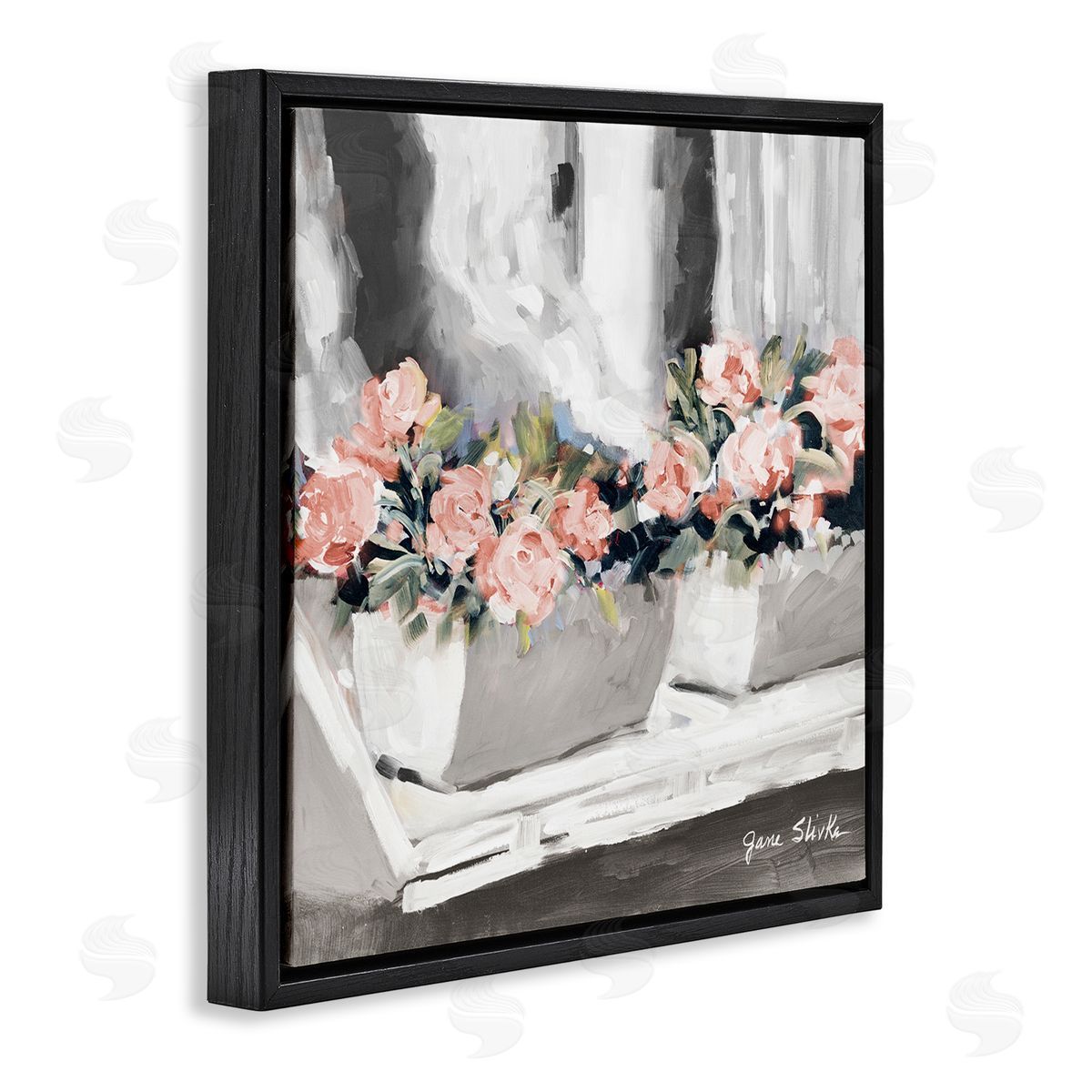 Jane Slivka Soft Pink Roses Abstract Florals on Delicate Edge Black Floating Frame Canvas Wall Art Print