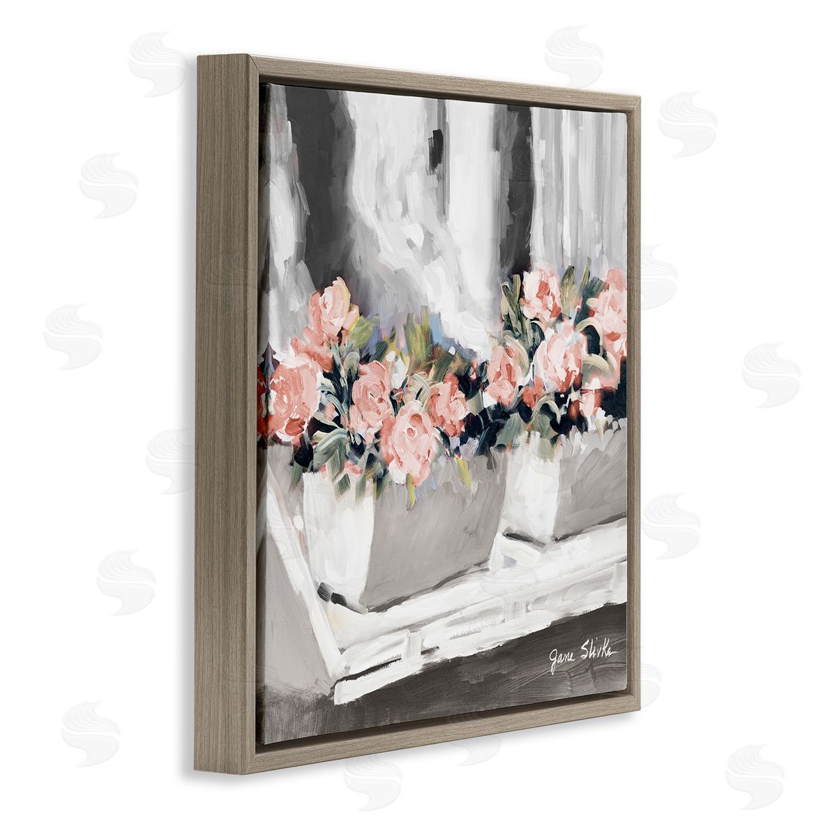 Jane Slivka Soft Pink Roses Abstract Florals on Delicate Edge Brown Floating Frame Canvas Wall Art Print