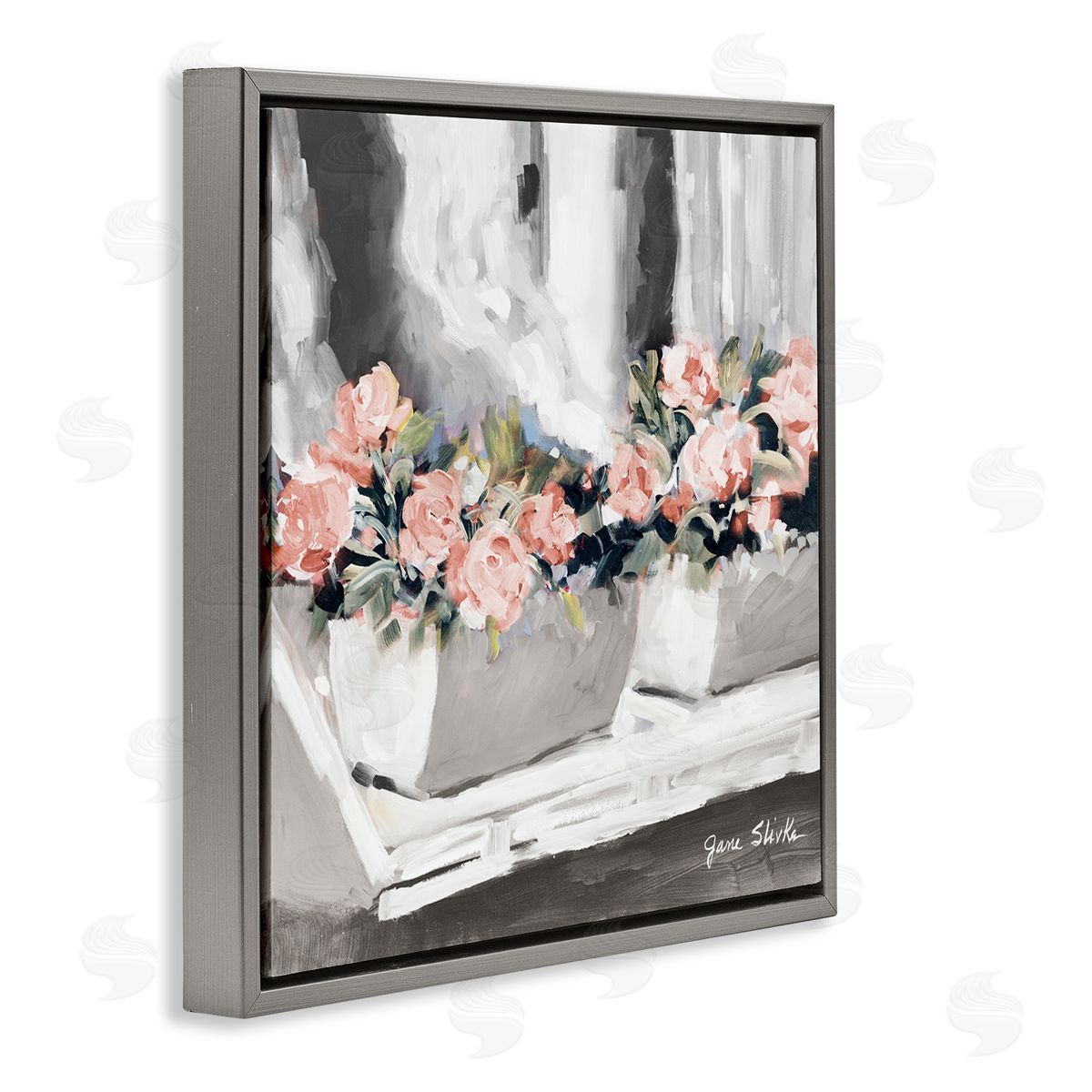 Jane Slivka Soft Pink Roses Abstract Florals on Delicate Edge Gray Floating Frame Canvas Wall Art Print