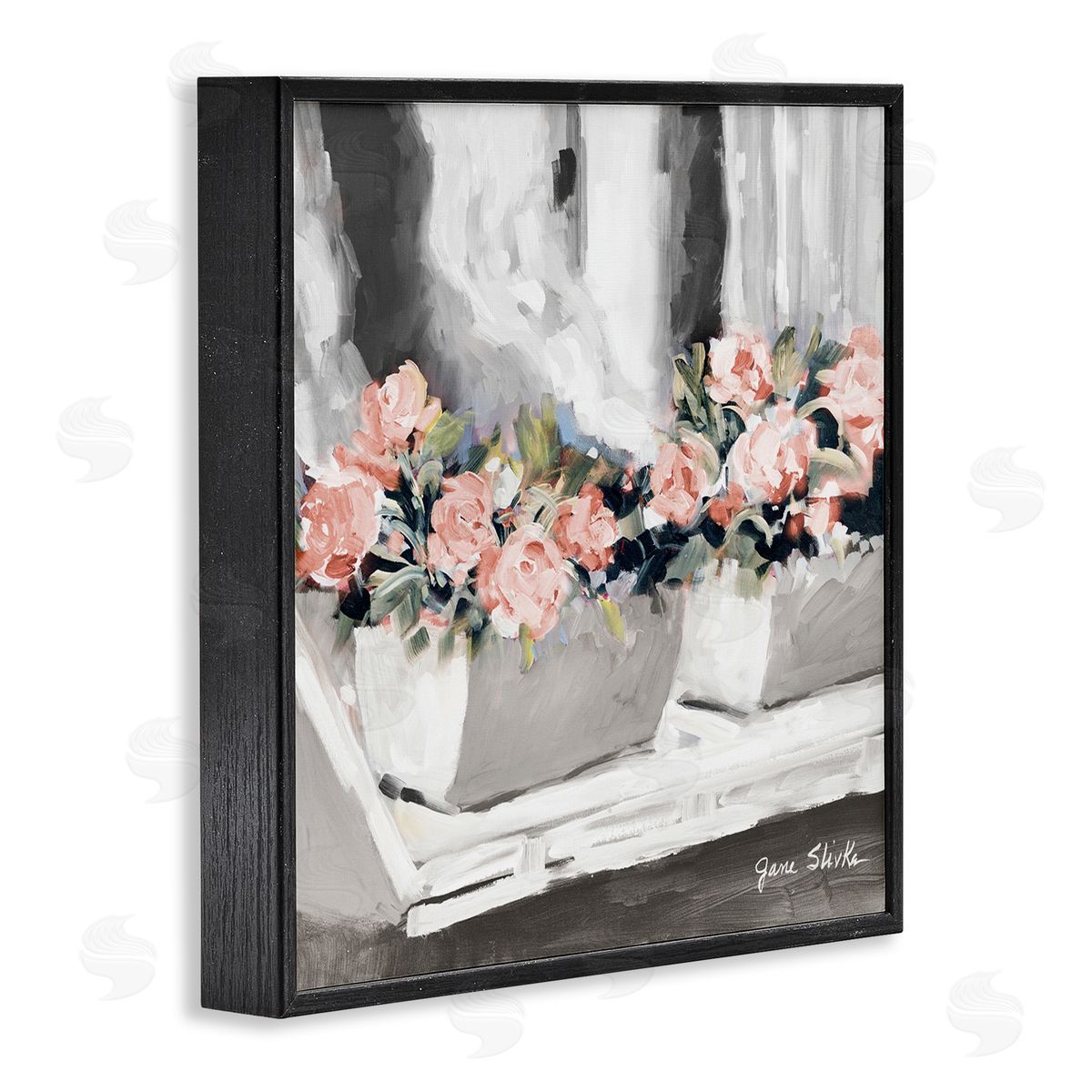 Jane Slivka Soft Pink Roses Abstract Florals on Delicate Edge Black Framed Glicee Wall Art Print