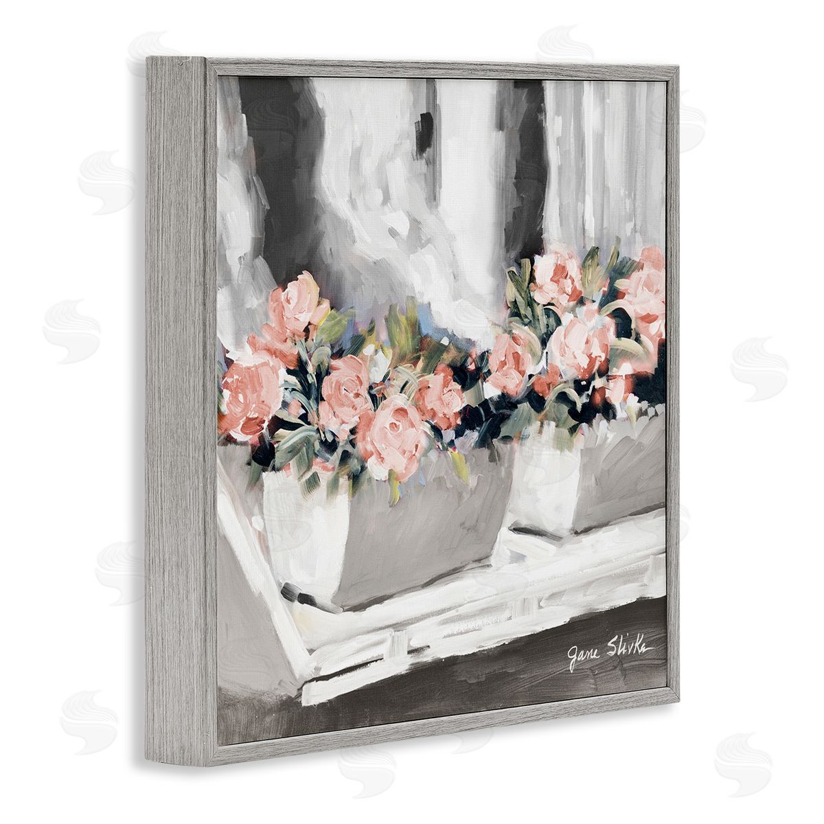 Jane Slivka Soft Pink Roses Abstract Florals on Delicate Edge Gray Framed Glicee Wall Art Print