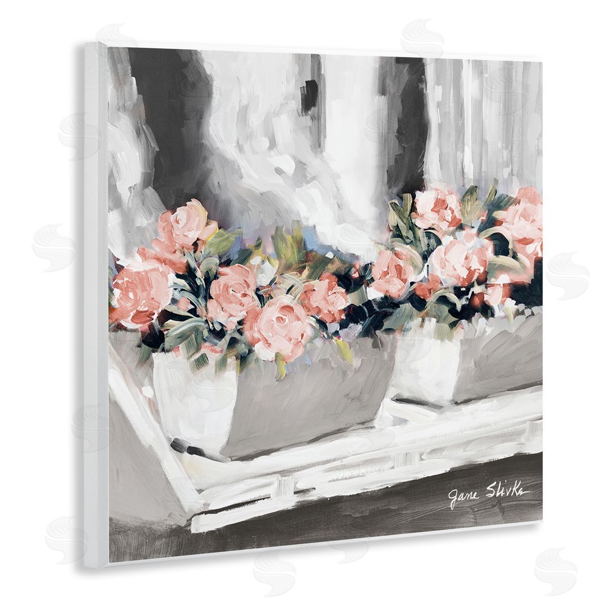 Jane Slivka Soft Pink Roses Abstract Florals on Delicate Edge Wooden Wall Plaque Art Print