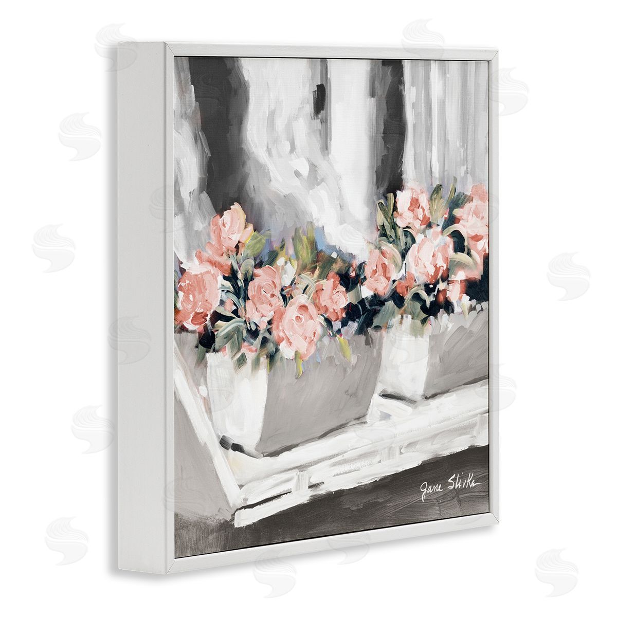 Jane Slivka Soft Pink Roses Abstract Florals on Delicate Edge White Framed Glicee Wall Art Print