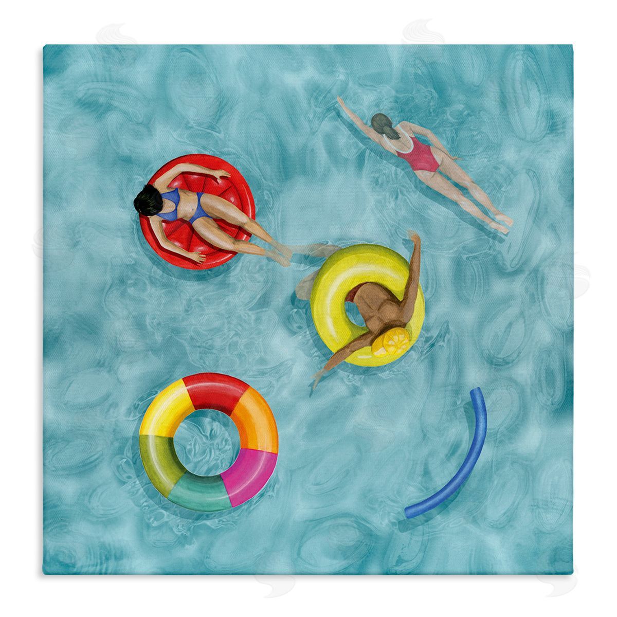 Grace Popp Swimmers In Pool Inner Tube Cool Blue Water Stretched Canvas Wall Art Print