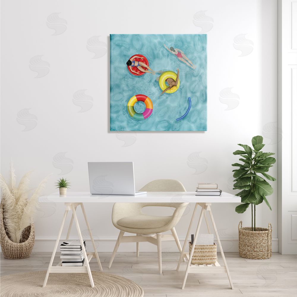 Grace Popp Swimmers In Pool Inner Tube Cool Blue Water Canvas Wall Art in Room