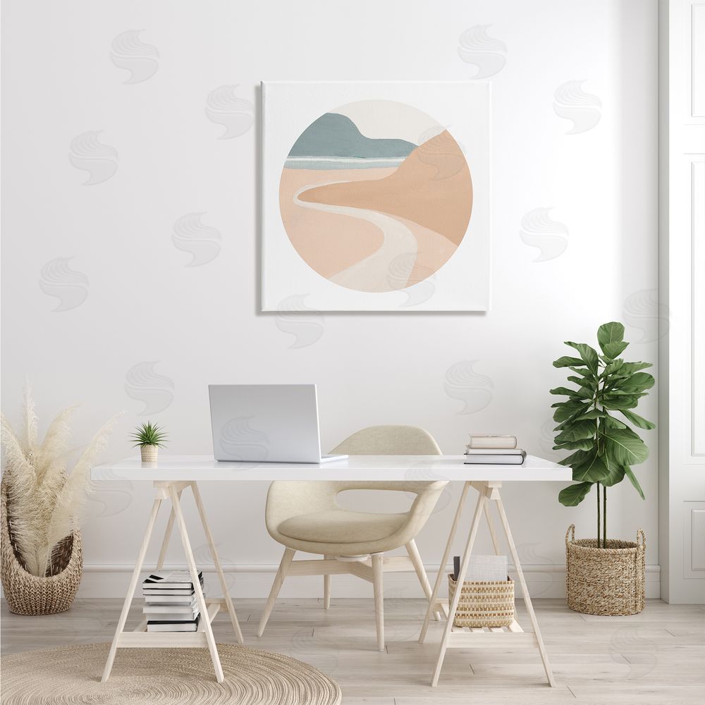 Patricia Pinto Abstract Southwestern Coastal Path Landscape Tan Blue Canvas Wall Art in Room