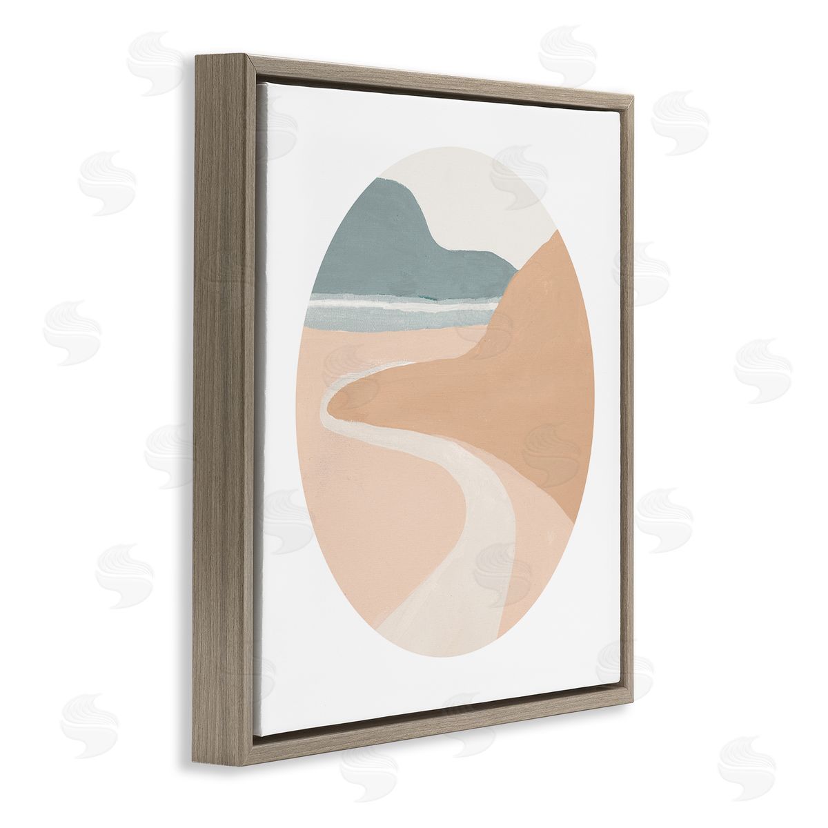 Patricia Pinto Abstract Southwestern Coastal Path Landscape Tan Blue Brown Floating Frame Canvas Wall Art Print