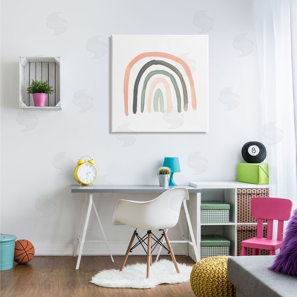 June Erica Vess Sweet Rainbow Arches Soft Green Pink Pastels Canvas Wall Art in Room