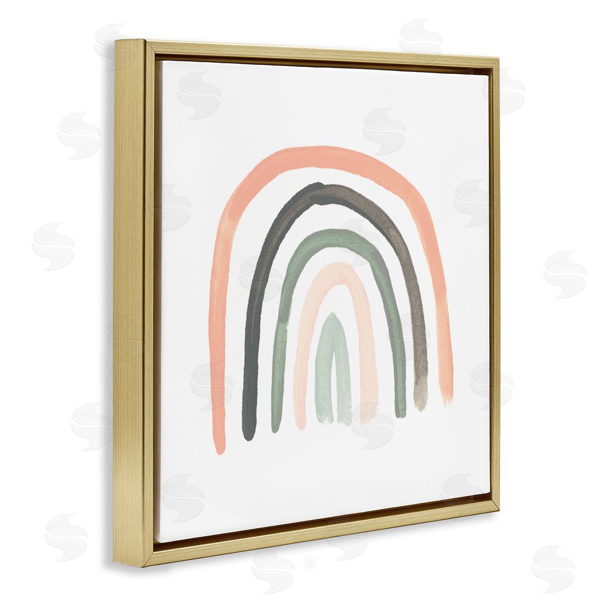 June Erica Vess Sweet Rainbow Arches Soft Green Pink Pastels Gold Floating Frame Canvas Wall Art Print