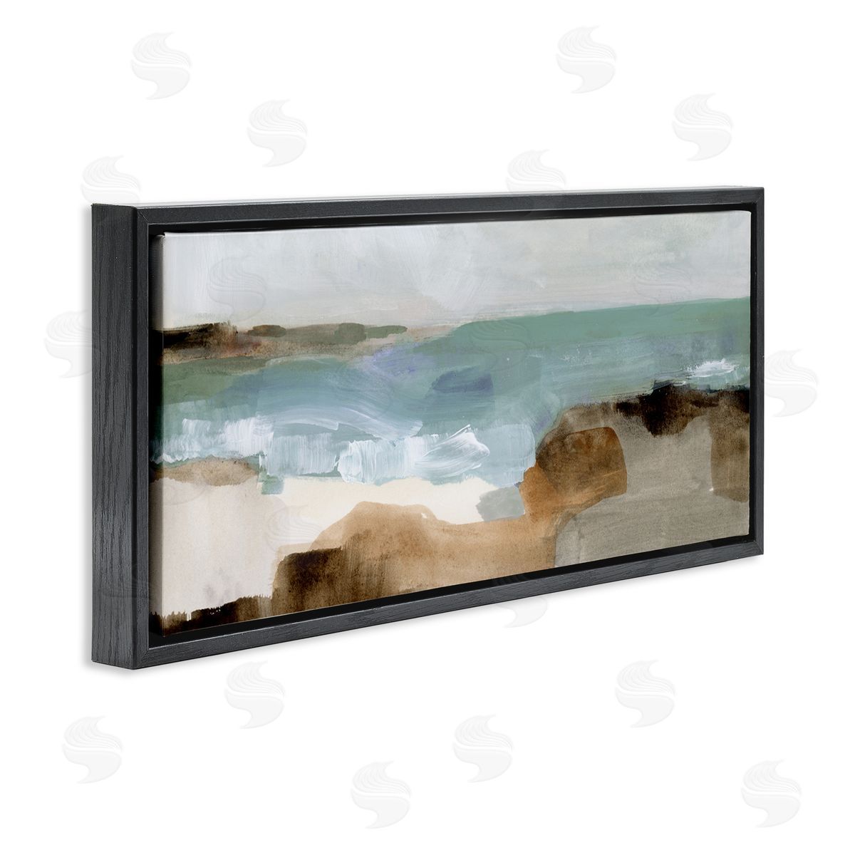 Abstract Ocean Wave Landscape Black Floating Frame Canvas Wall Art, Home Decor by Victoria Barnes