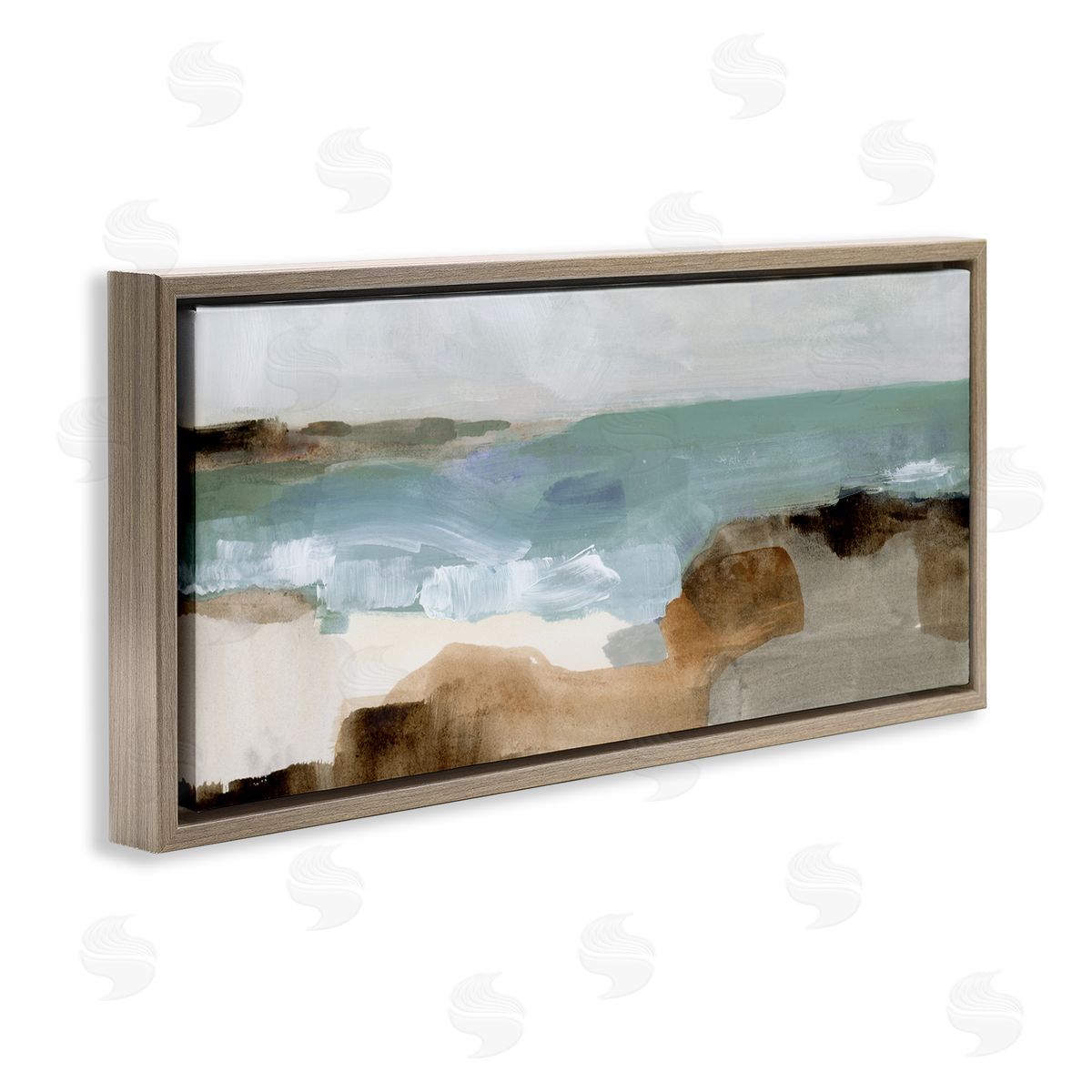 Abstract Ocean Wave Landscape Brown Floating Frame Canvas Wall Art, Home Decor by Victoria Barnes